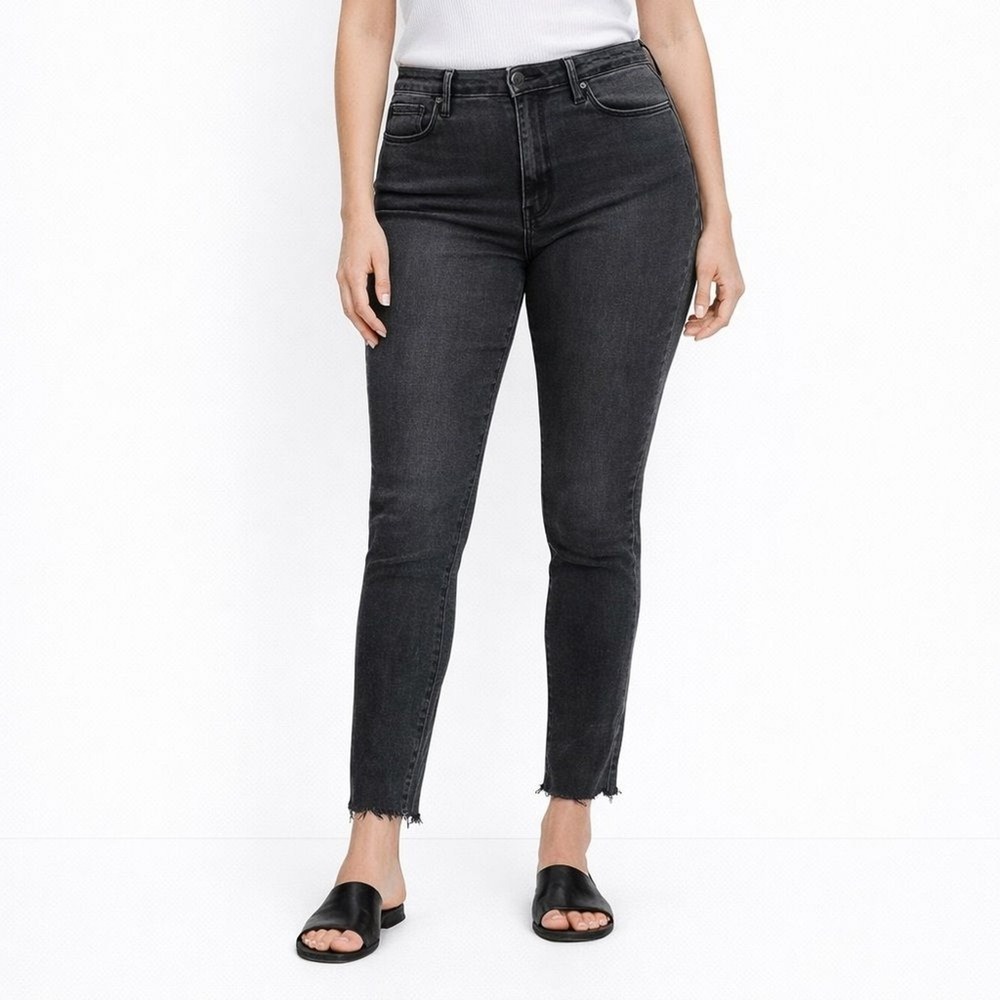 Good American Good Classic Raw Hem Slim Jeans Gray High Rise Stretch Womens 16